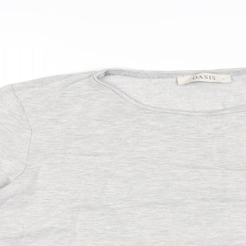 Oasis Womens Grey Viscose Basic T-Shirt Size L Round Neck