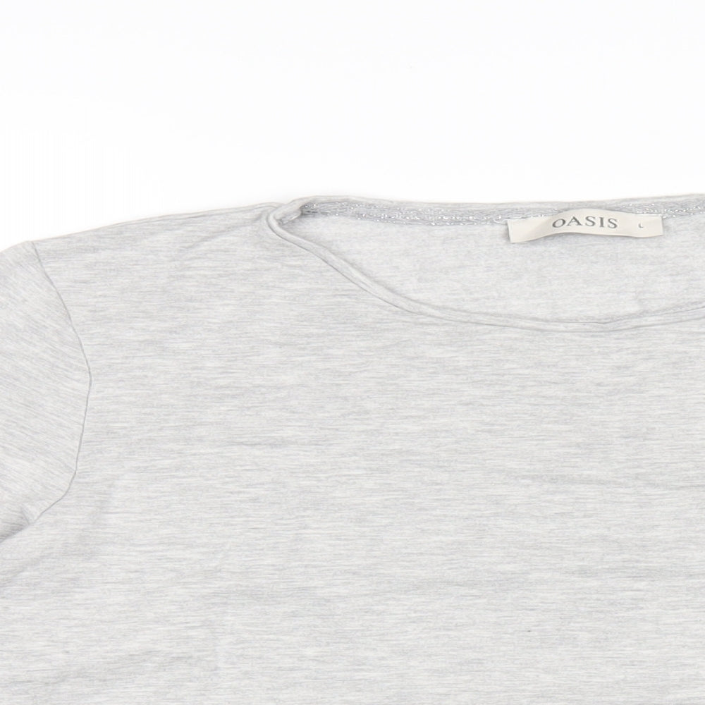 Oasis Womens Grey Viscose Basic T-Shirt Size L Round Neck