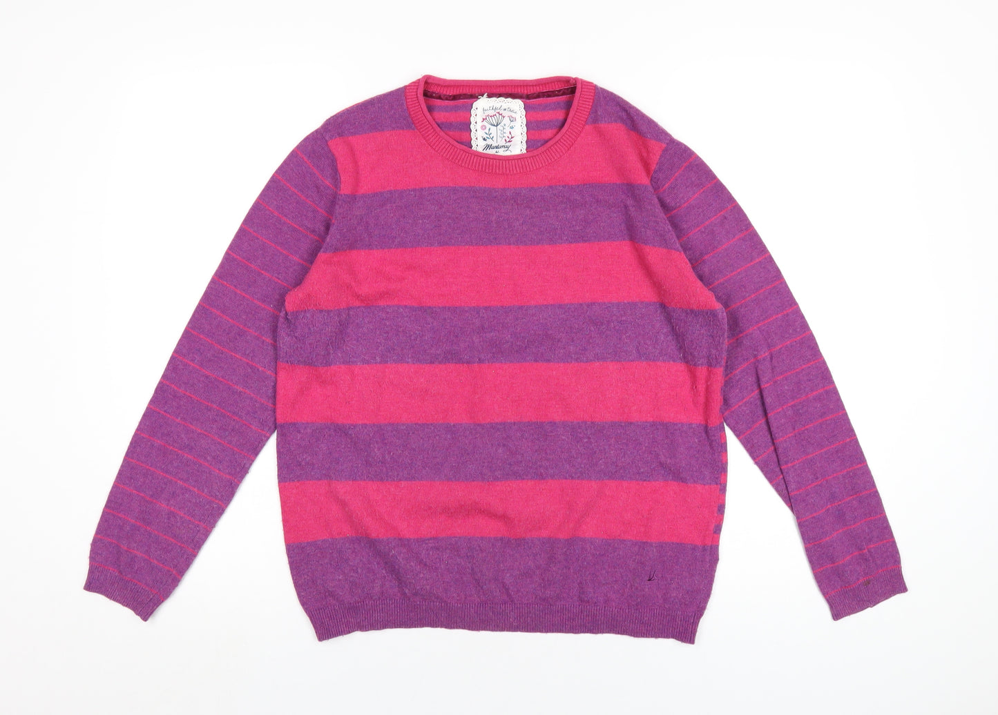 MANTARAY PRODUCTS Womens Purple Round Neck Striped Nylon Pullover Jumper Size 12