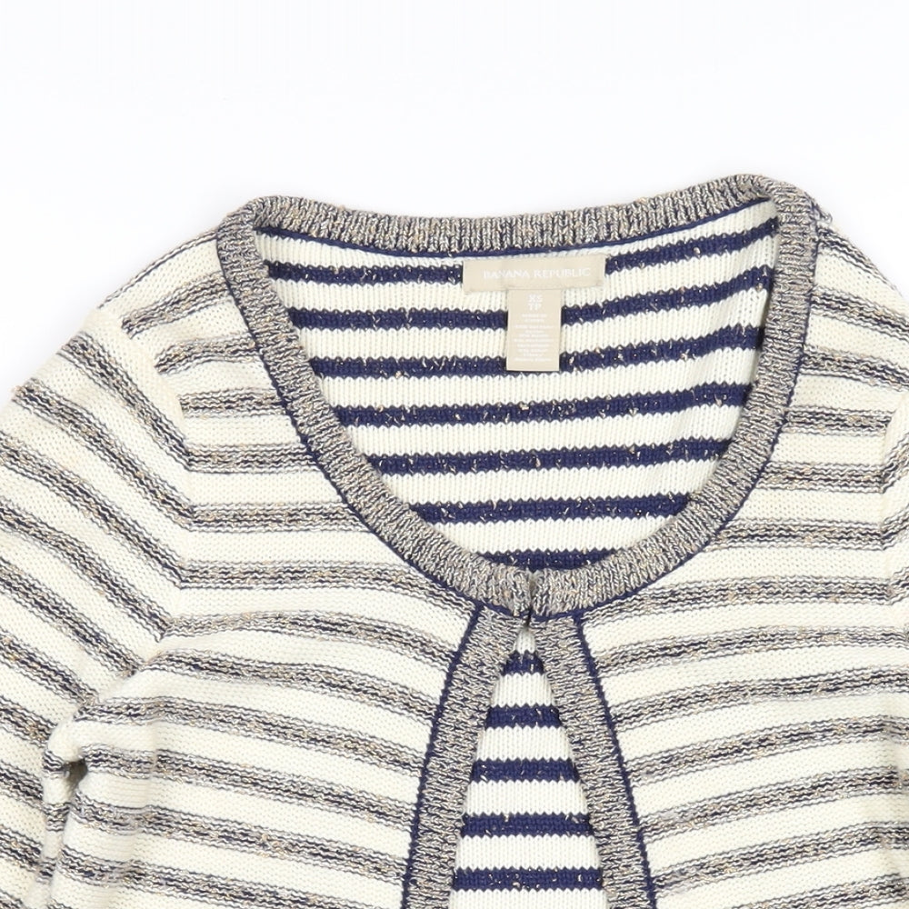 Banana Republic Womens Ivory Round Neck Striped Cotton Cardigan Jumper Size XS