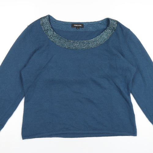 Pomodoro Womens Blue Round Neck Angora Pullover Jumper Size 14 - Beaded Trims