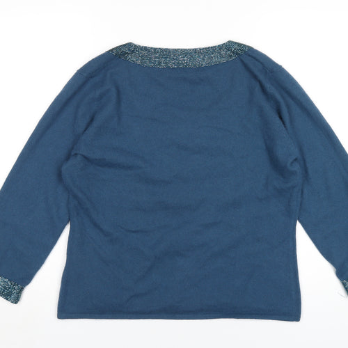 Pomodoro Womens Blue Round Neck Angora Pullover Jumper Size 14 - Beaded Trims