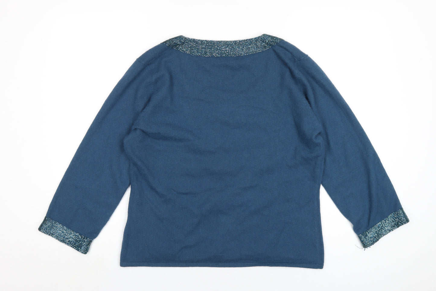 Pomodoro Womens Blue Round Neck Angora Pullover Jumper Size 14 - Beaded Trims