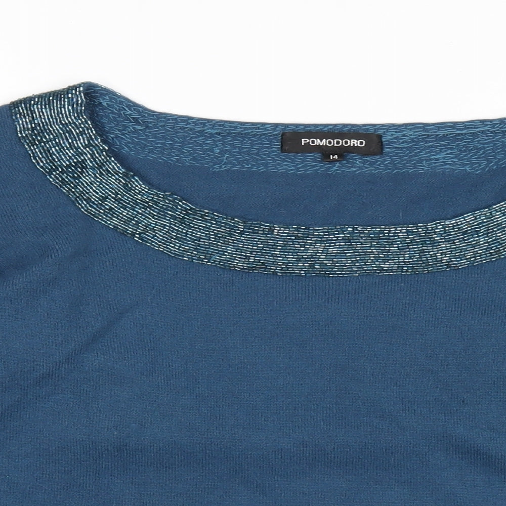 Pomodoro Womens Blue Round Neck Angora Pullover Jumper Size 14 - Beaded Trims