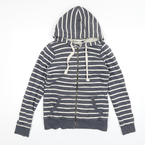 Fat Face Womens Blue Striped Cotton Full Zip Hoodie Size 10 Zip