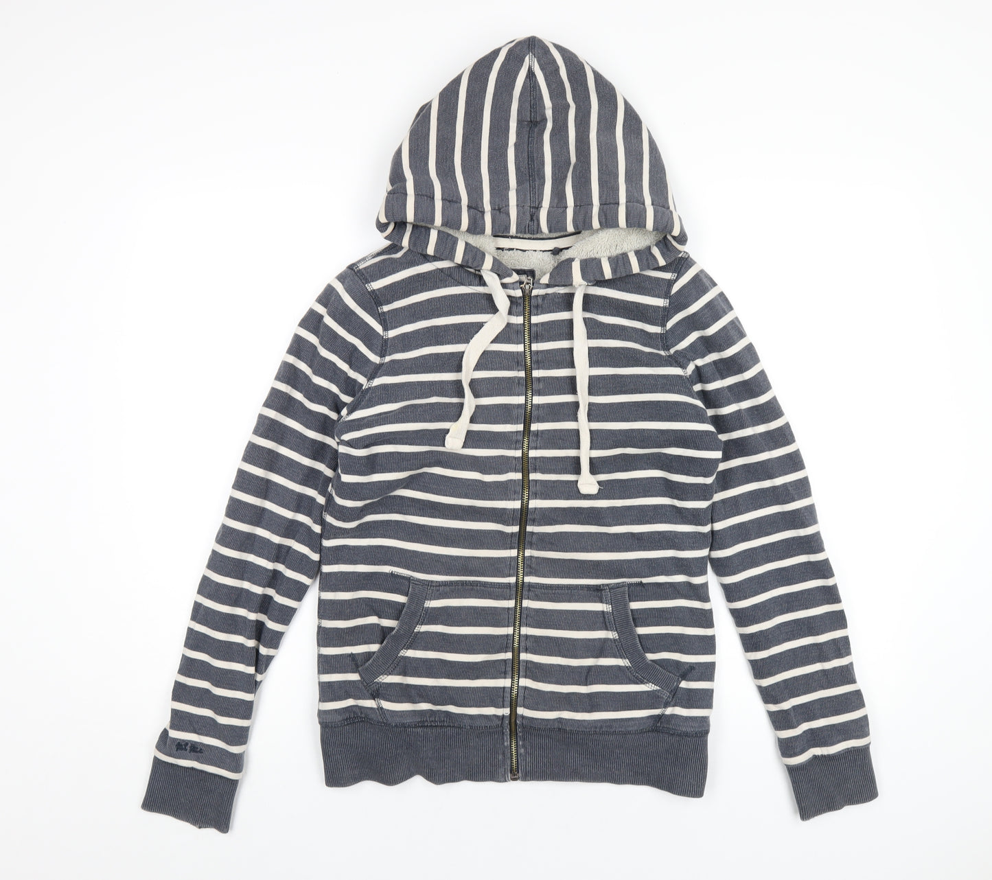 Fat Face Womens Blue Striped Cotton Full Zip Hoodie Size 10 Zip