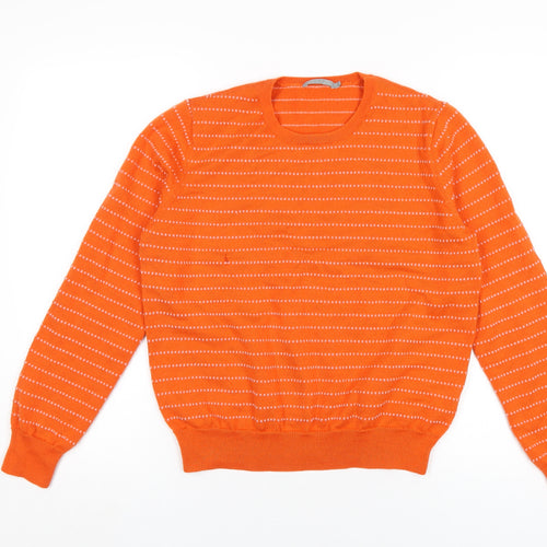 COS Womens Orange Round Neck Striped Wool Pullover Jumper Size M