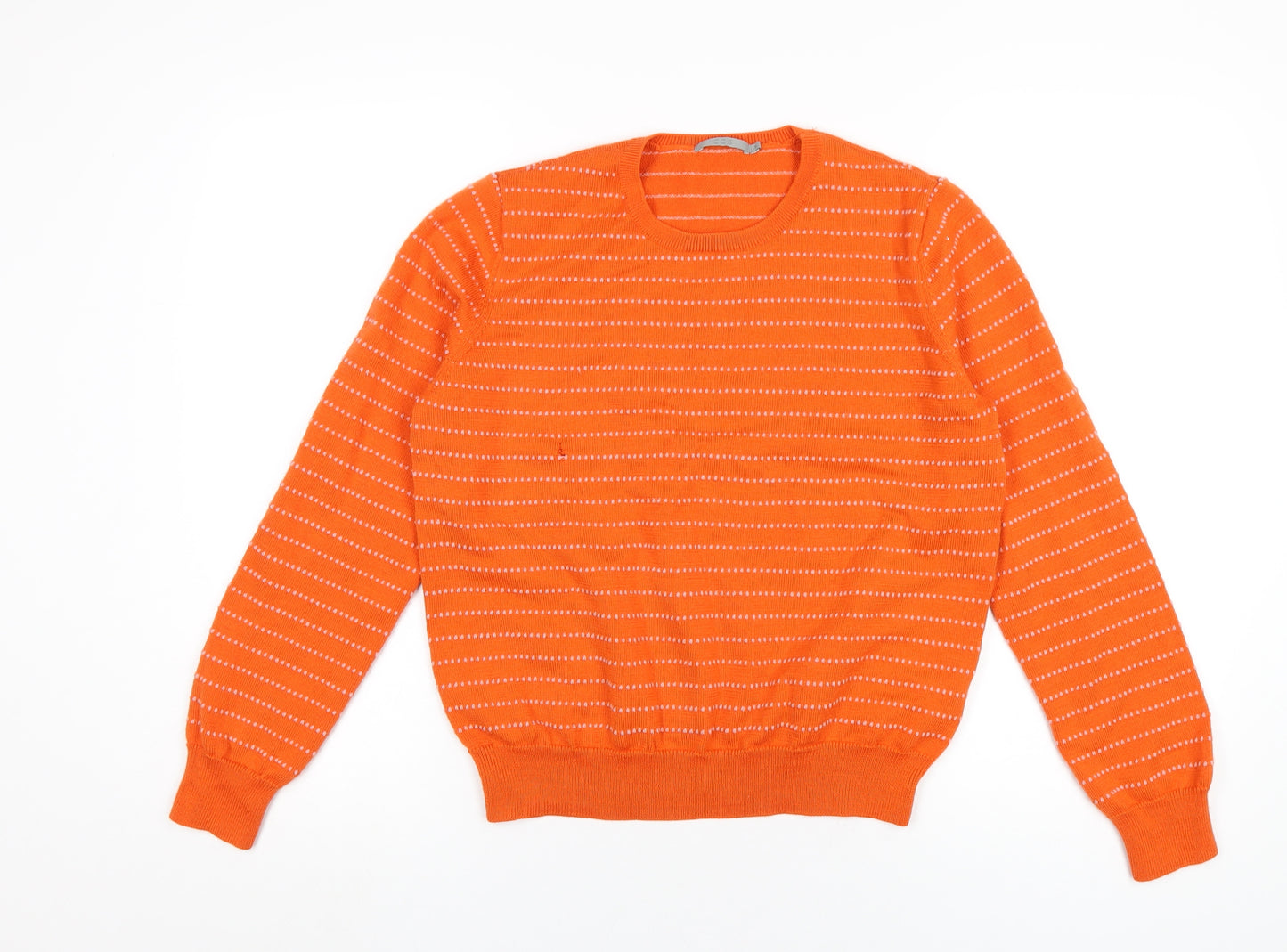 COS Womens Orange Round Neck Striped Wool Pullover Jumper Size M