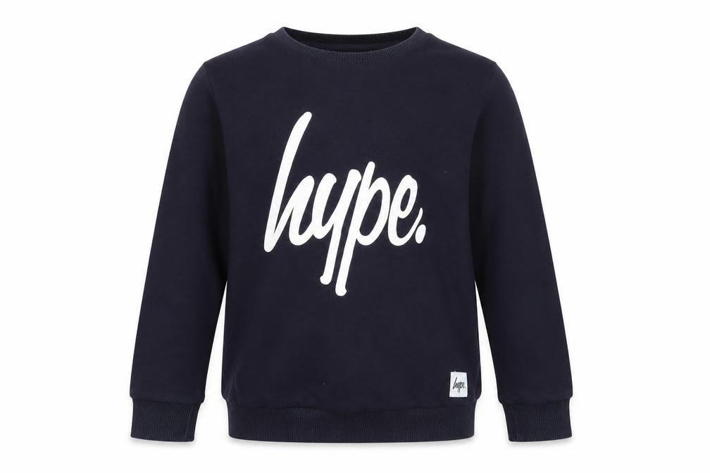 Front view of Hype boys’ blue cotton pullover sweatshirt, size 11-12, years pullover