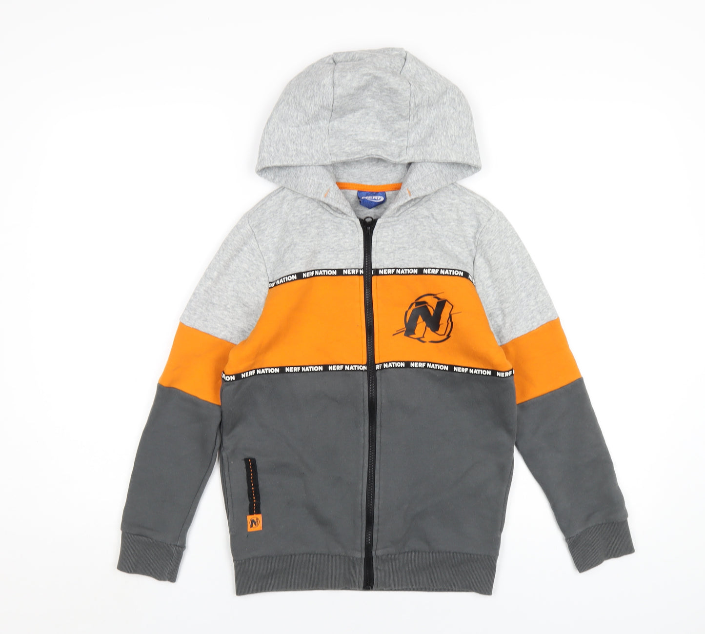 NERF Boys Grey Cotton Full Zip Hoodie Size 9-10 Years Zip