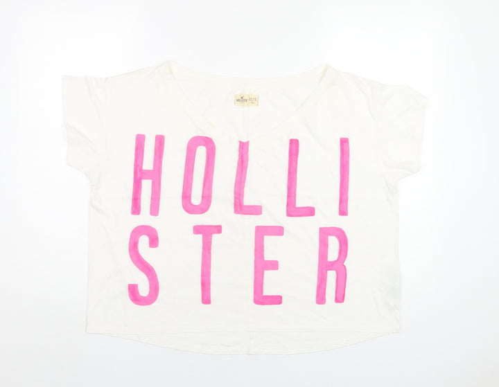 Hollister Womens White Cotton Basic T-Shirt Size S V-Neck