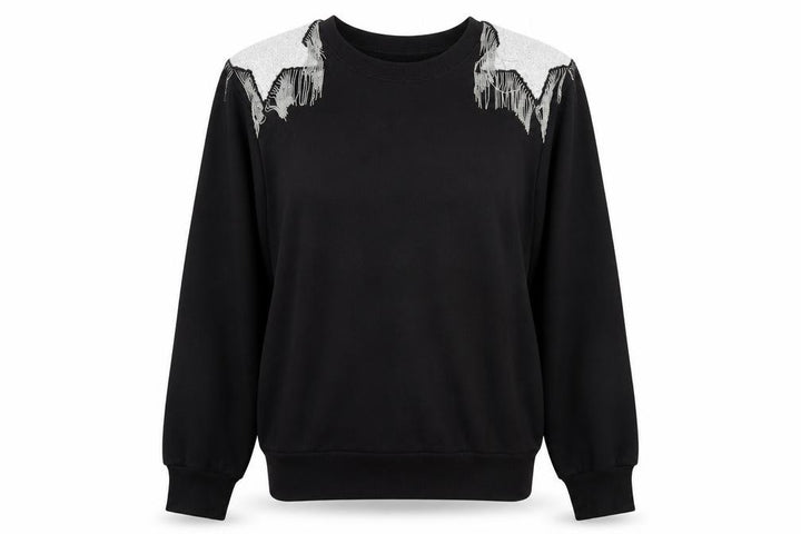 Mango Womens Black Cotton Pullover Sweatshirt Size S Pullover