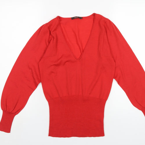 Reiss Womens Red V-Neck Wool Pullover Jumper Size XS