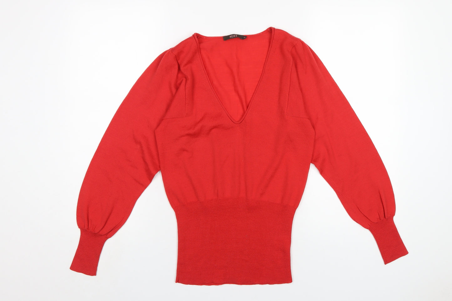 Reiss Womens Red V-Neck Wool Pullover Jumper Size XS