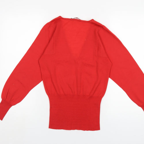 Reiss Womens Red V-Neck Wool Pullover Jumper Size XS