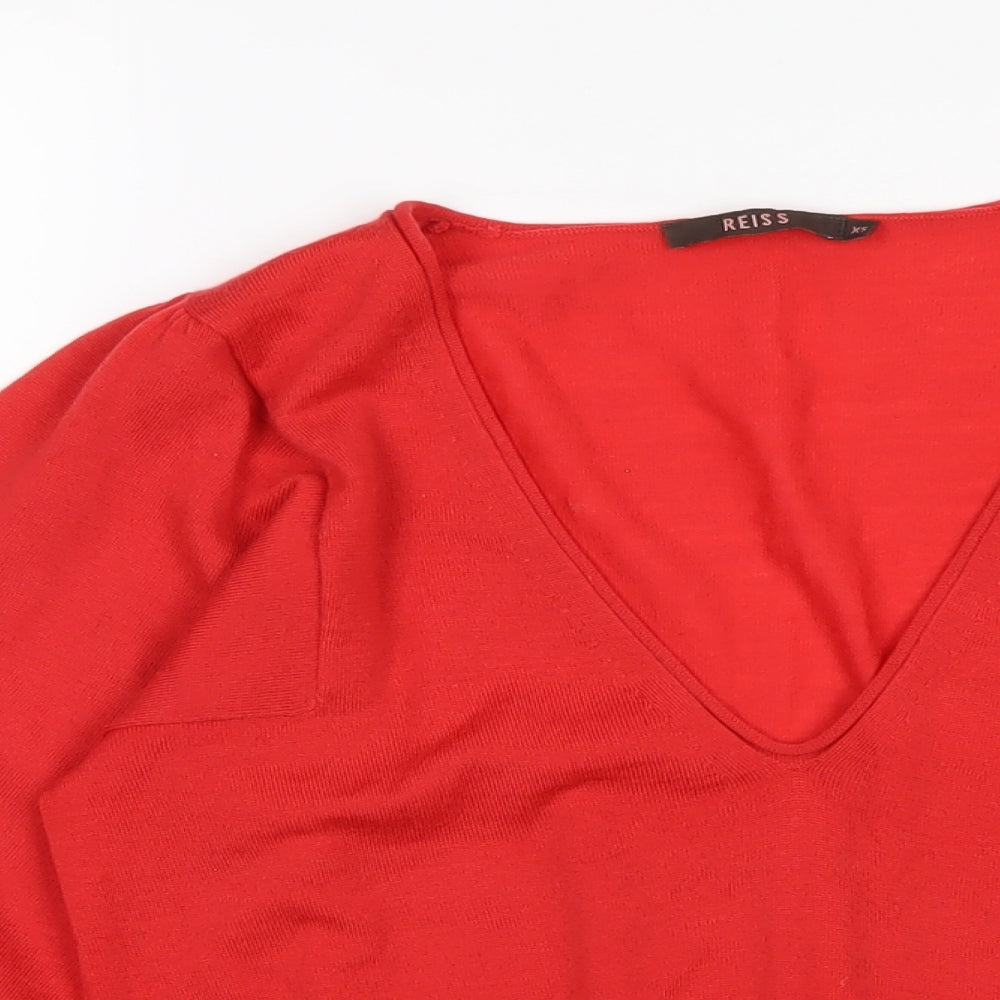 Reiss Womens Red V-Neck Wool Pullover Jumper Size XS