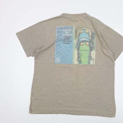 Weird Fish Mens Beige Cotton T-Shirt Size L Crew Neck