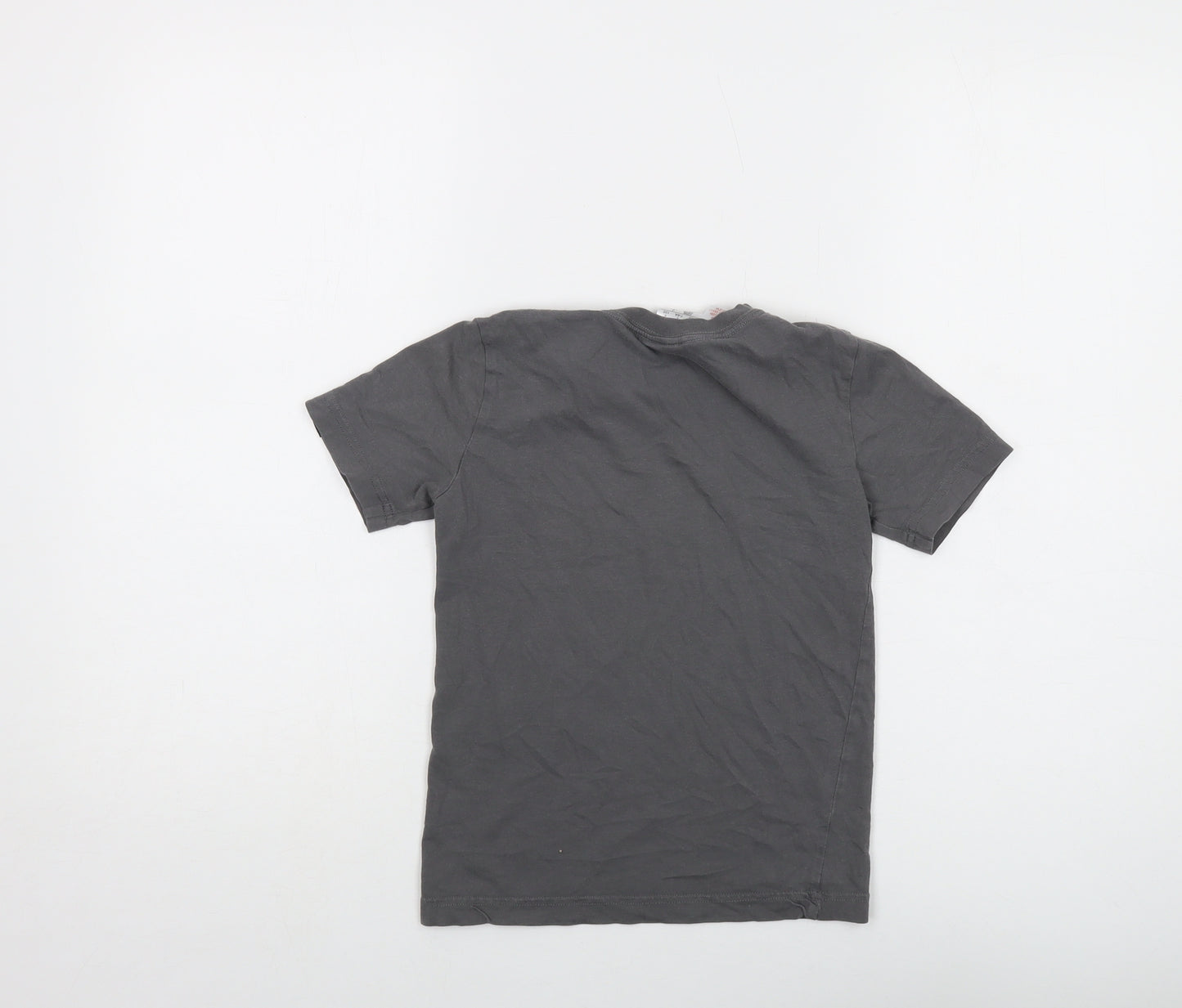 adidas Boys Grey Cotton Basic T-Shirt Size 7-8 Years Crew Neck Pullover - Logo