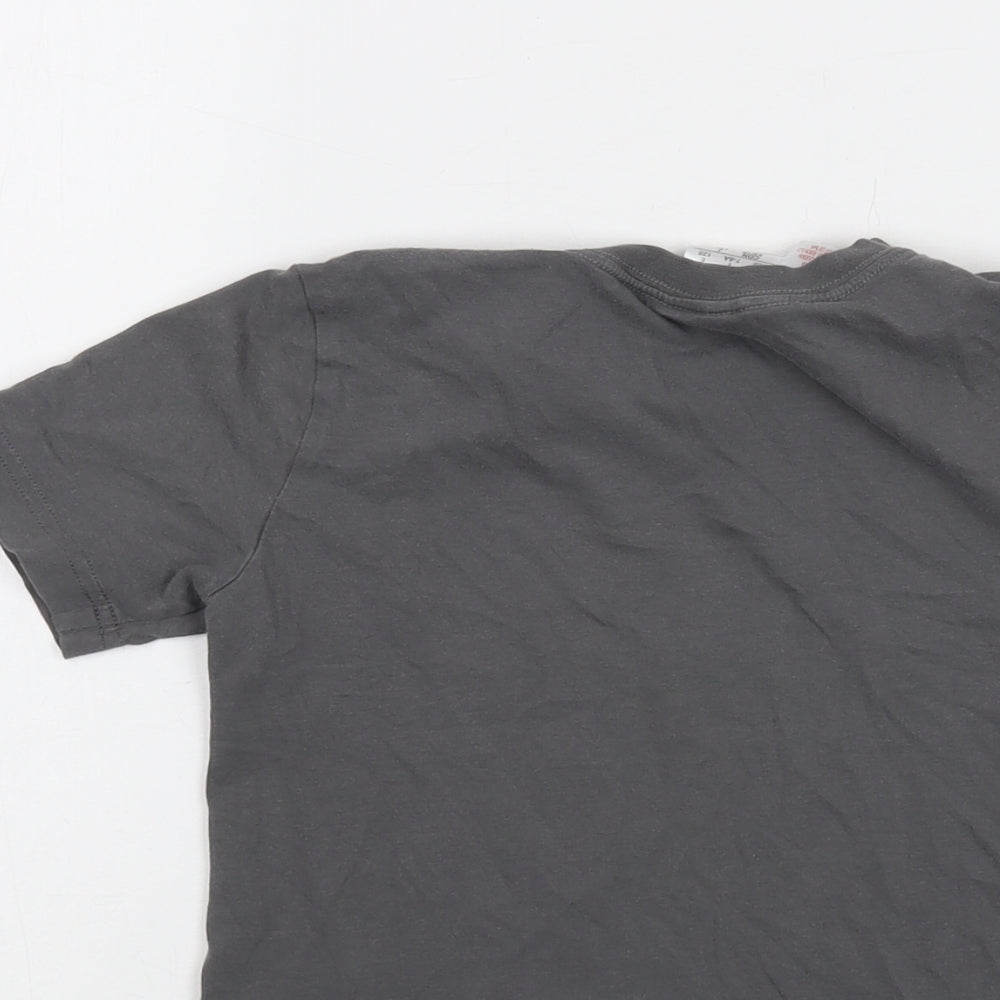 adidas Boys Grey Cotton Basic T-Shirt Size 7-8 Years Crew Neck Pullover - Logo