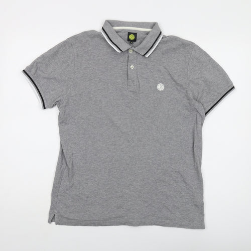 Pretty Green Mens Grey Cotton Polo Size M Collared Button