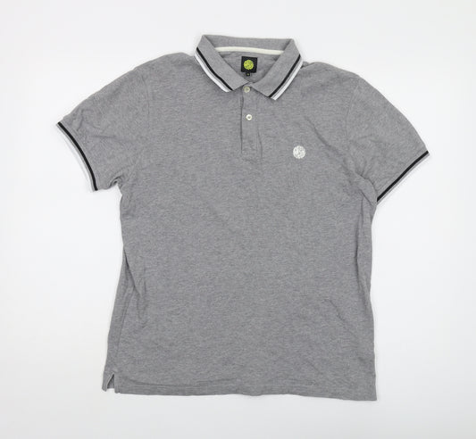 Pretty Green Mens Grey Cotton Polo Size M Collared Button