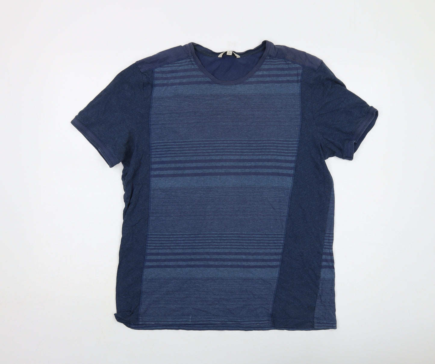 Calvin Klein Mens Blue Striped Cotton T-Shirt Size L Roll Neck