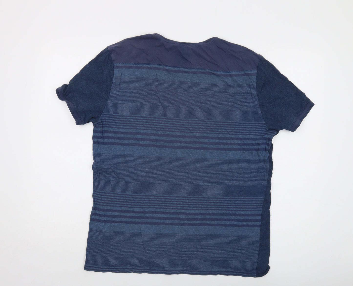 Calvin Klein Mens Blue Striped Cotton T-Shirt Size L Roll Neck