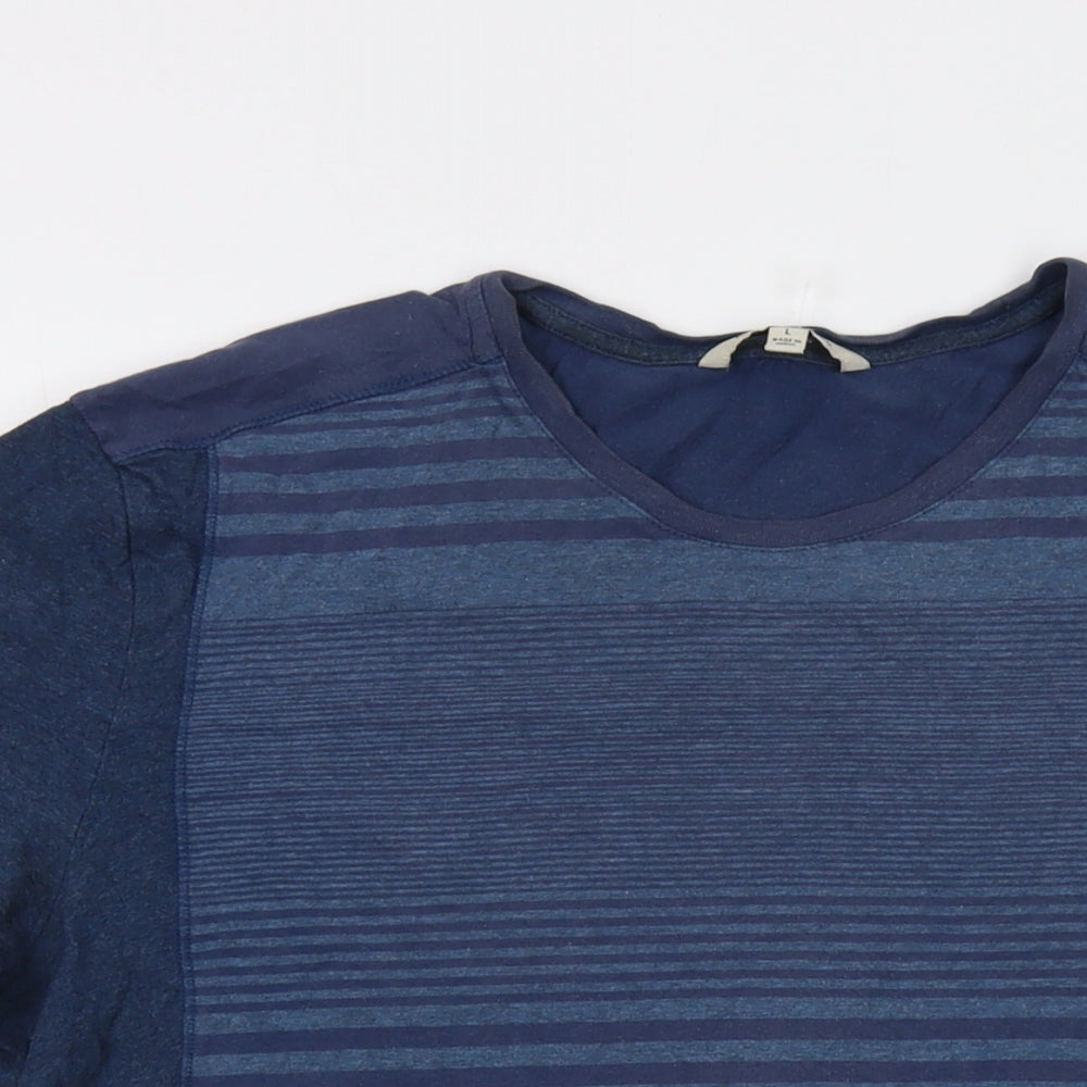 Calvin Klein Mens Blue Striped Cotton T-Shirt Size L Roll Neck