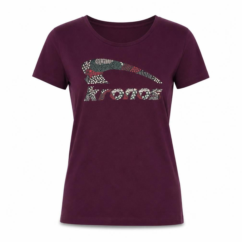 Front view of Kronos women’s purple cotton basic t-shirt, size M, round neck