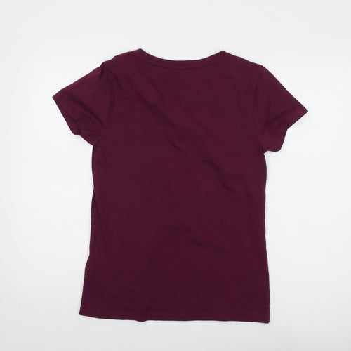 Kronos Womens Purple Cotton Basic T-Shirt Size M Round Neck