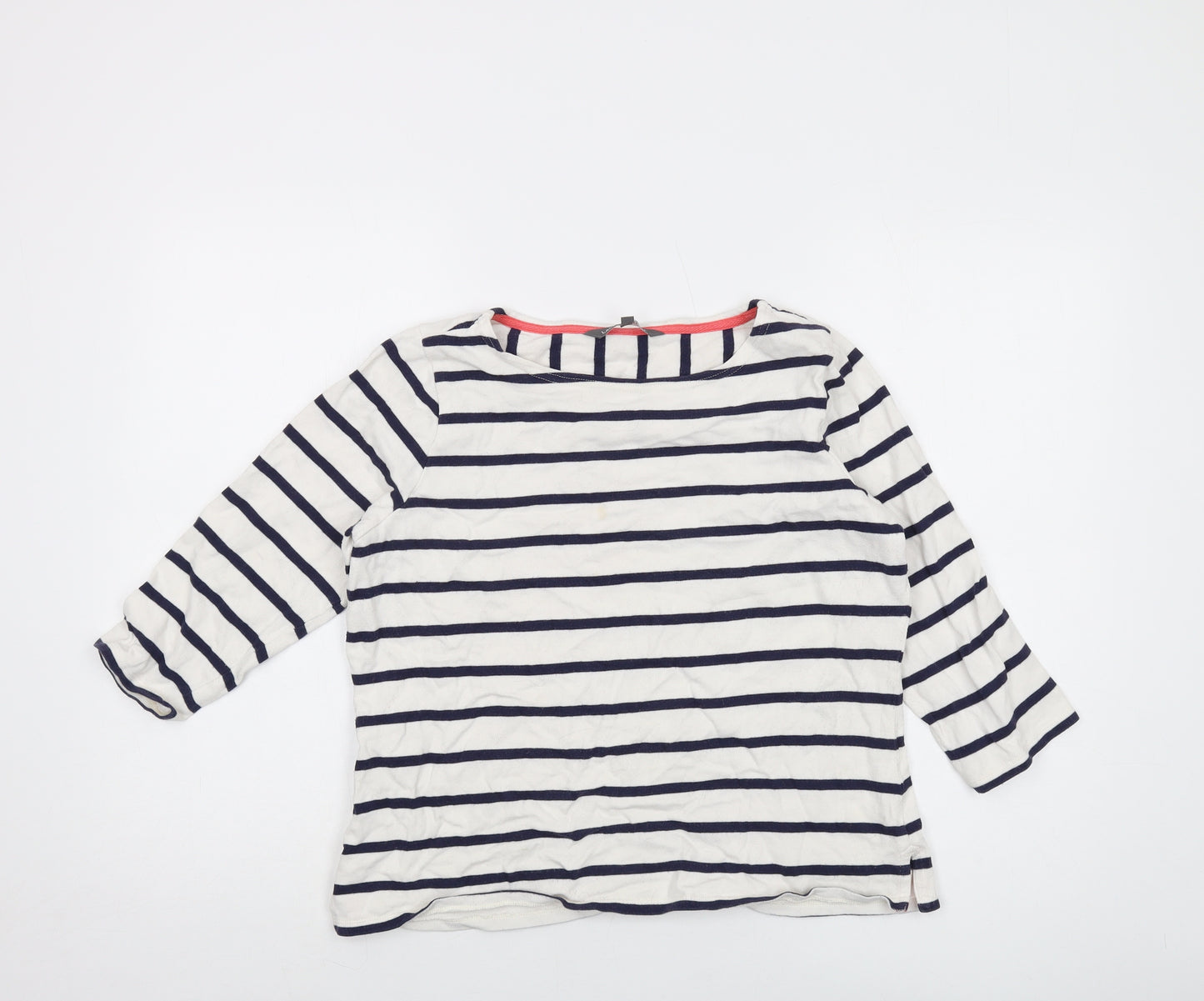 Laura Ashley Womens Ivory Striped Cotton Basic T-Shirt Size 14 Round Neck