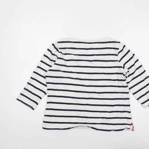 Laura Ashley Womens Ivory Striped Cotton Basic T-Shirt Size 14 Round Neck