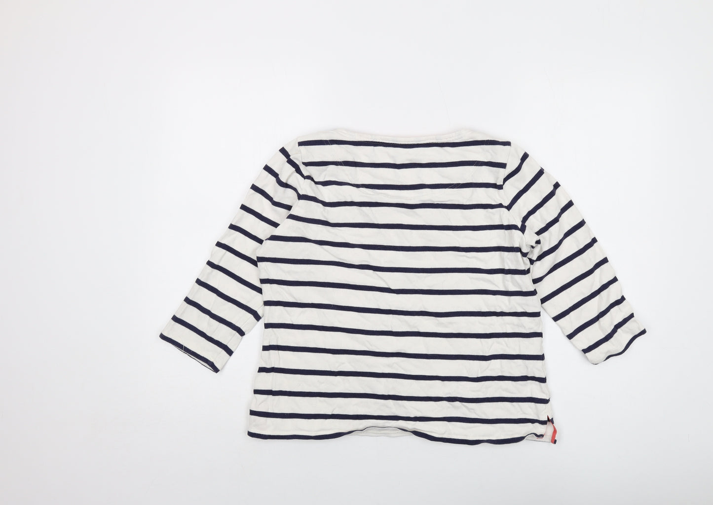 Laura Ashley Womens Ivory Striped Cotton Basic T-Shirt Size 14 Round Neck