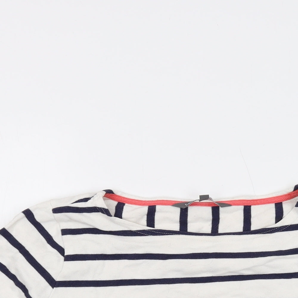 Laura Ashley Womens Ivory Striped Cotton Basic T-Shirt Size 14 Round Neck