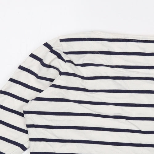 Laura Ashley Womens Ivory Striped Cotton Basic T-Shirt Size 14 Round Neck