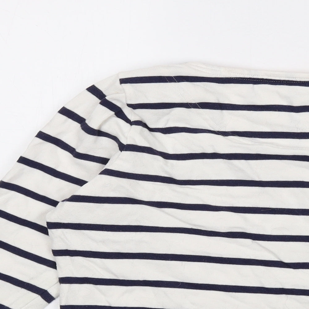 Laura Ashley Womens Ivory Striped Cotton Basic T-Shirt Size 14 Round Neck