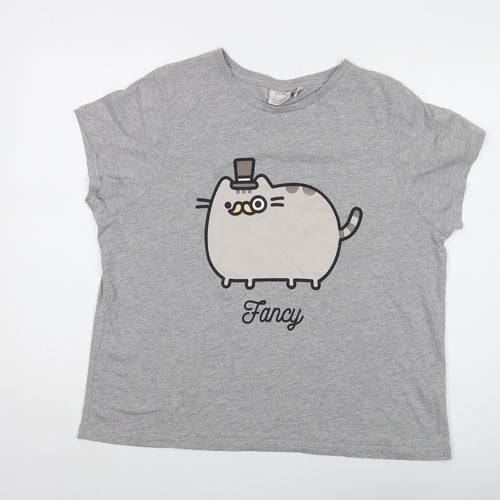 Pusheen Womens Grey Polyester Basic T-Shirt Size 20 Crew Neck - Unicorn