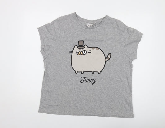 Pusheen Womens Grey Polyester Basic T-Shirt Size 20 Crew Neck - Unicorn