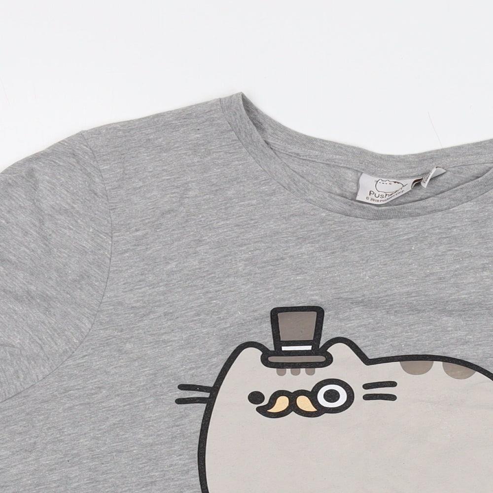 Pusheen Womens Grey Polyester Basic T-Shirt Size 20 Crew Neck - Unicorn