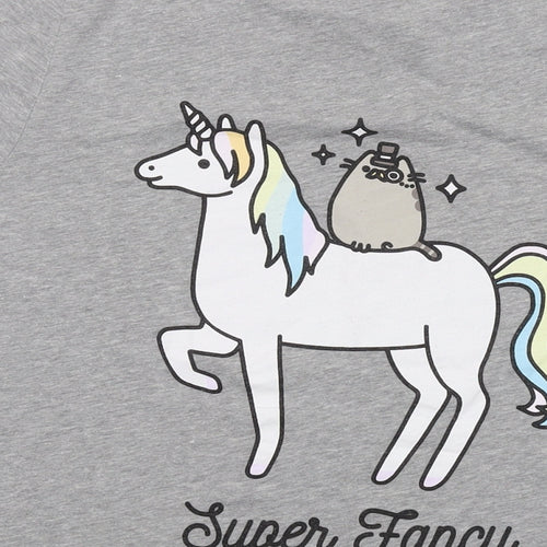 Pusheen Womens Grey Polyester Basic T-Shirt Size 20 Crew Neck - Unicorn