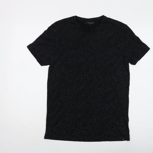 Label Lab Mens Black Geometric Cotton T-Shirt Size S Crew Neck