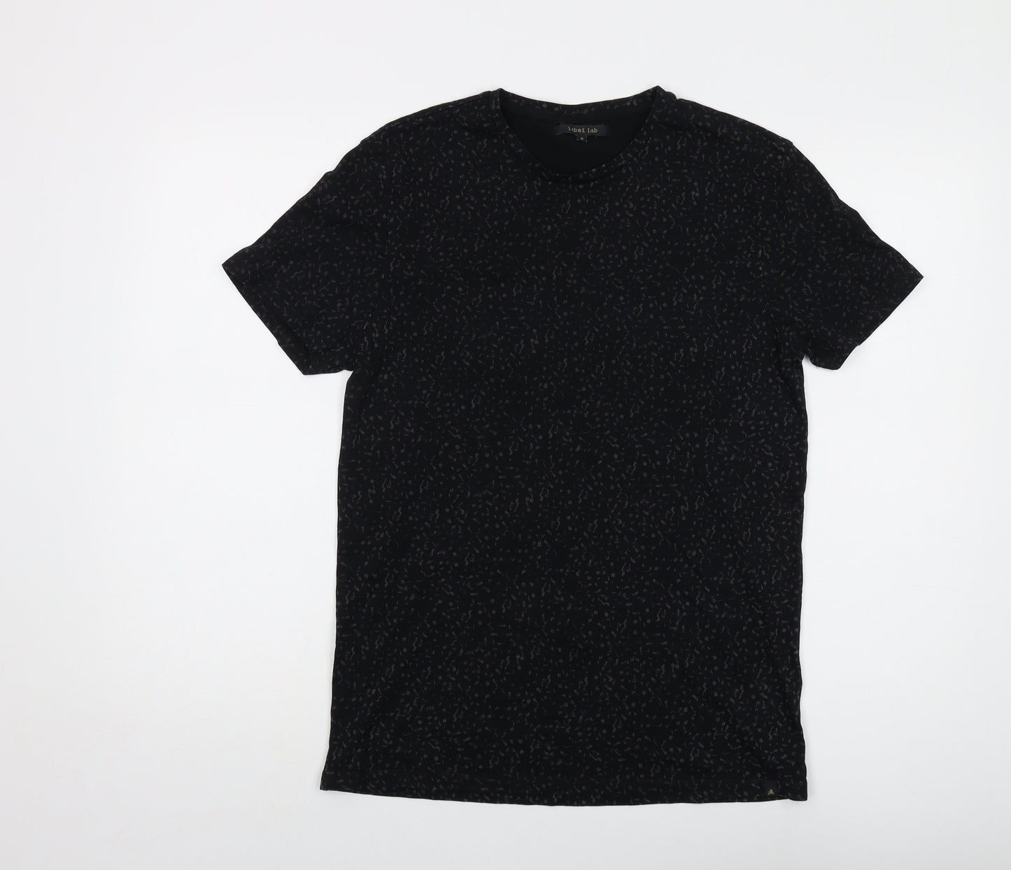 Label Lab Mens Black Geometric Cotton T-Shirt Size S Crew Neck