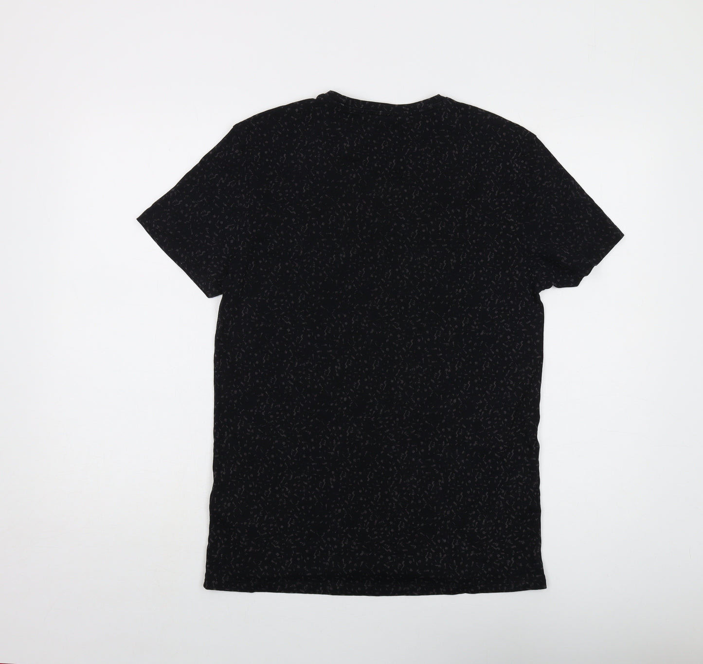 Label Lab Mens Black Geometric Cotton T-Shirt Size S Crew Neck