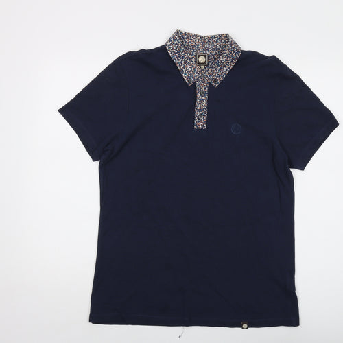 Pretty Green Mens Blue Cotton Polo Size L Collared Button