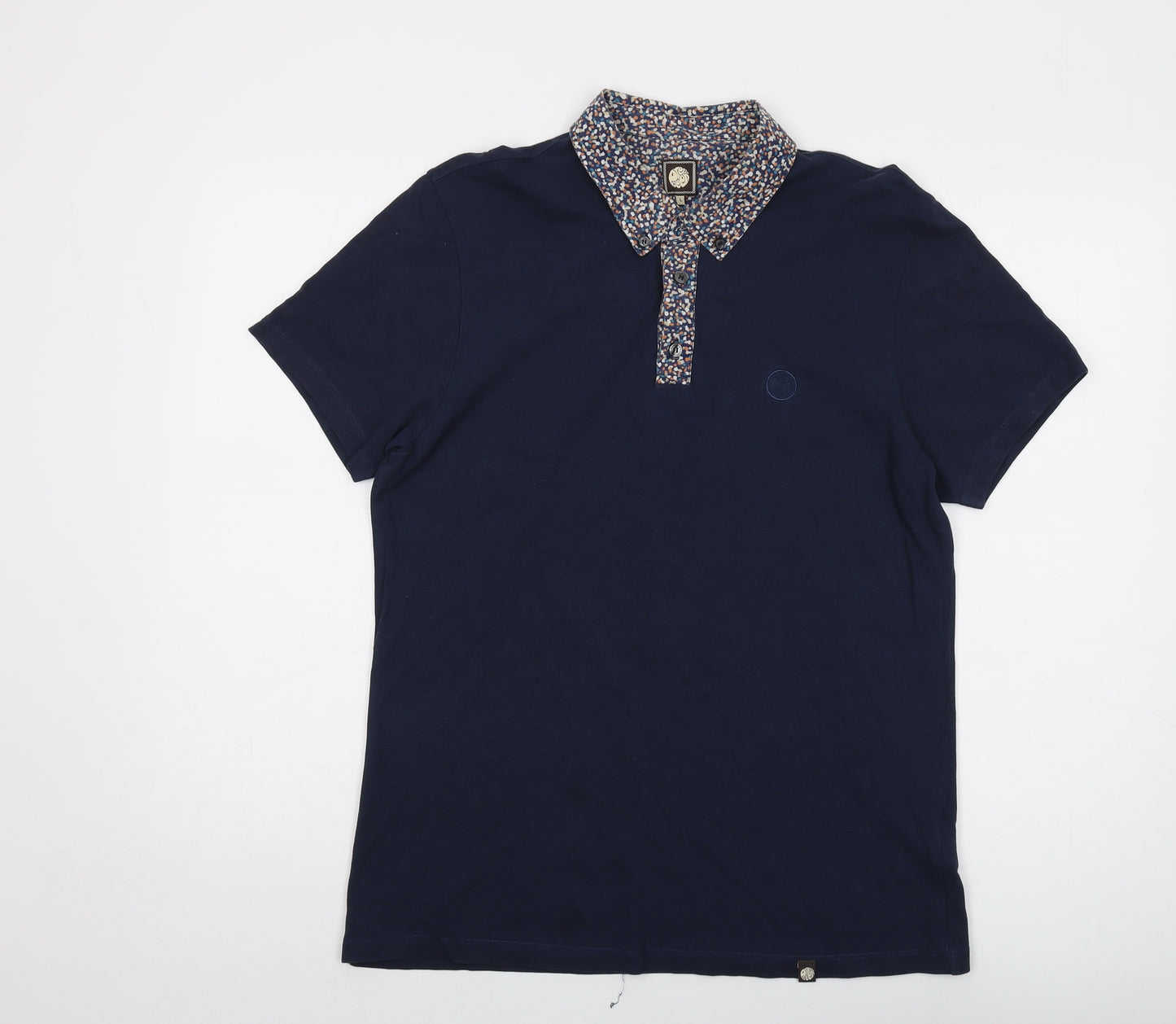 Pretty Green Mens Blue Cotton Polo Size L Collared Button