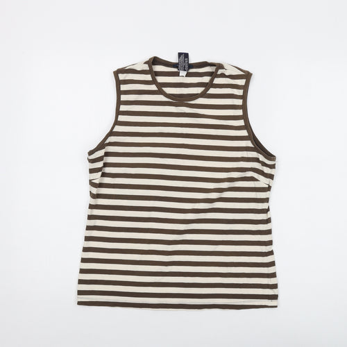 Gap Womens Brown Striped Cotton Basic Tank Size L Round Neck