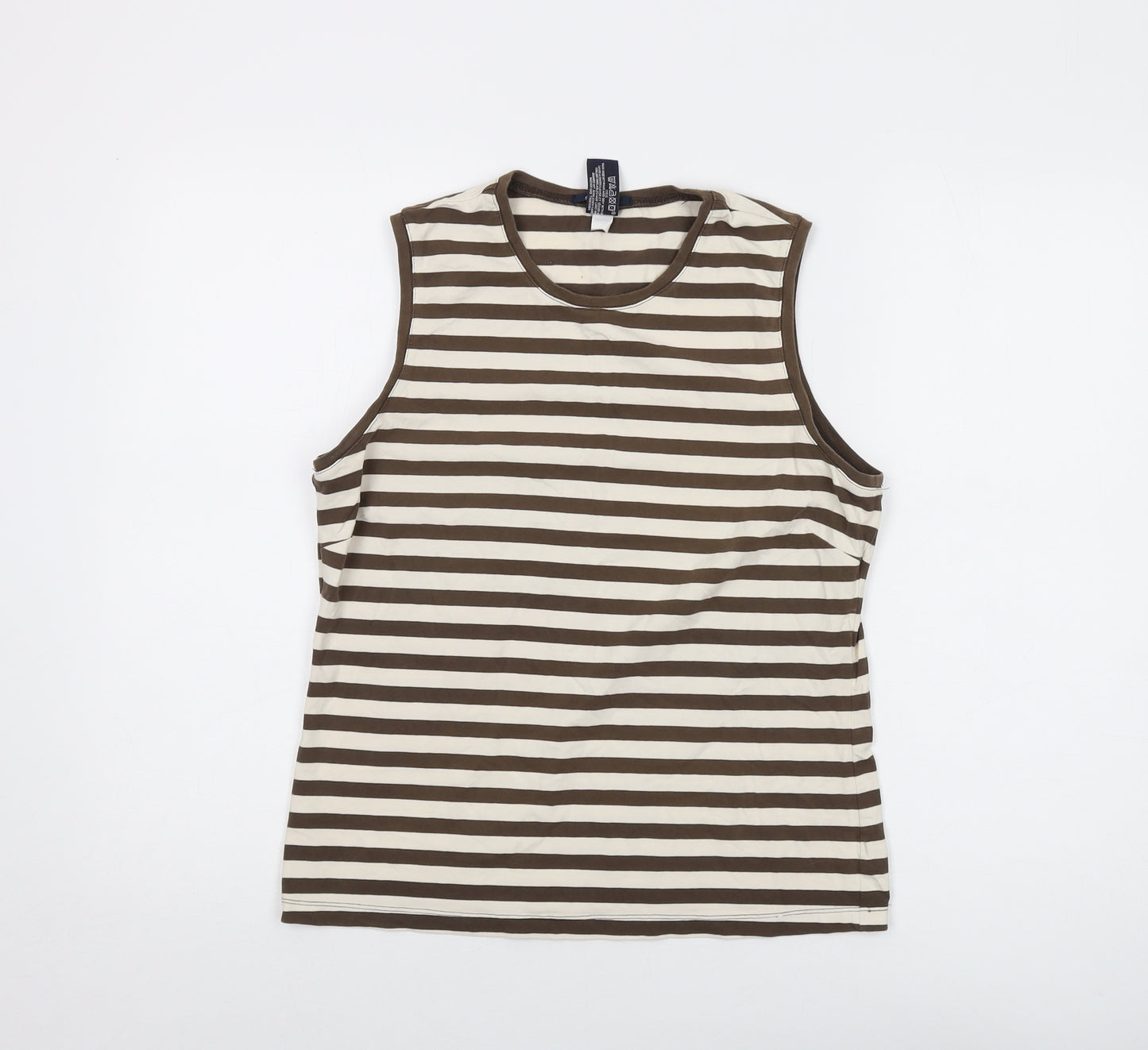 Gap Womens Brown Striped Cotton Basic Tank Size L Round Neck