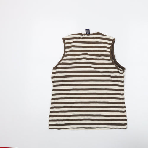 Gap Womens Brown Striped Cotton Basic Tank Size L Round Neck