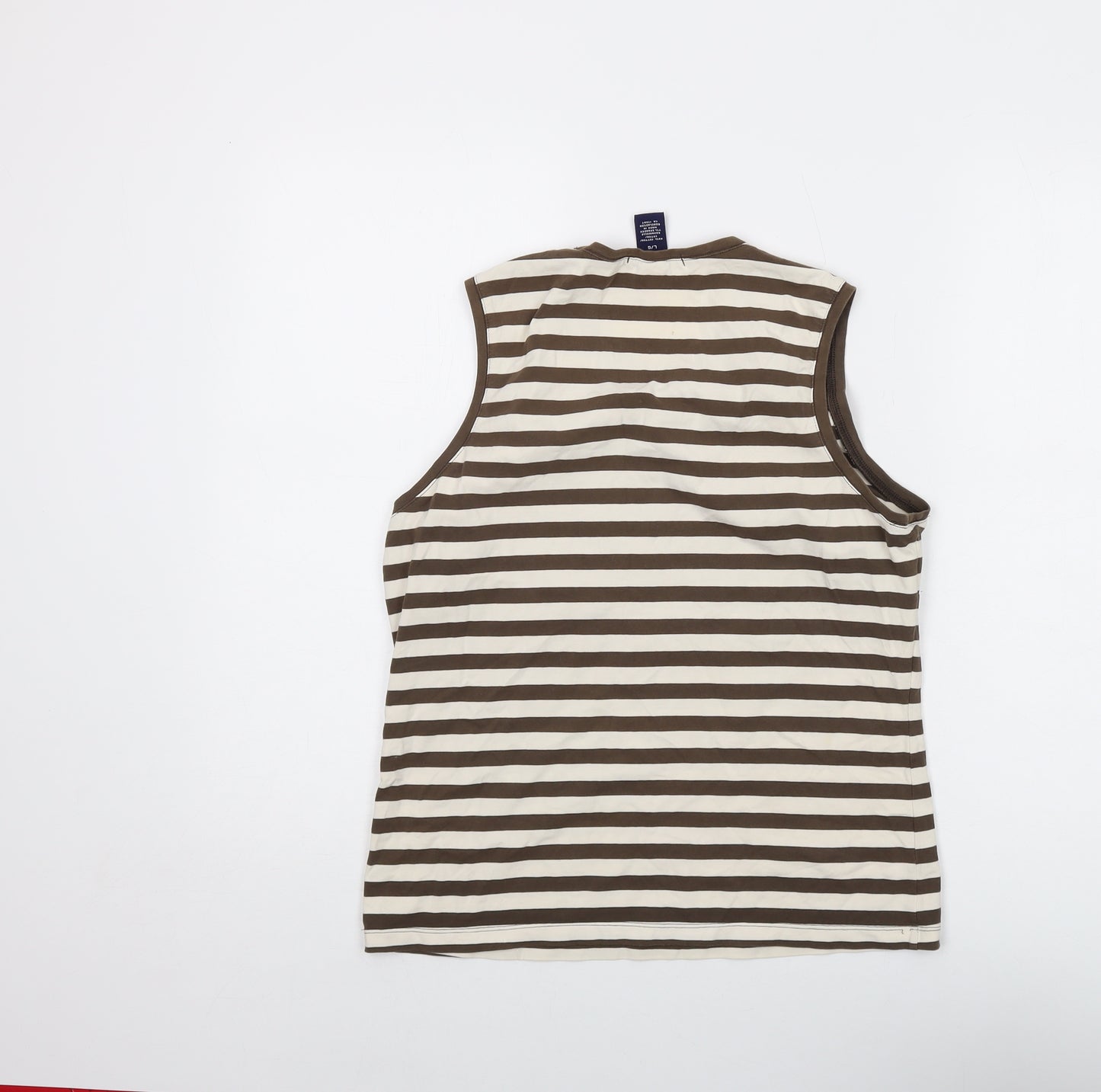 Gap Womens Brown Striped Cotton Basic Tank Size L Round Neck