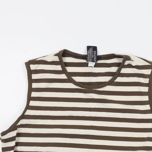 Gap Womens Brown Striped Cotton Basic Tank Size L Round Neck